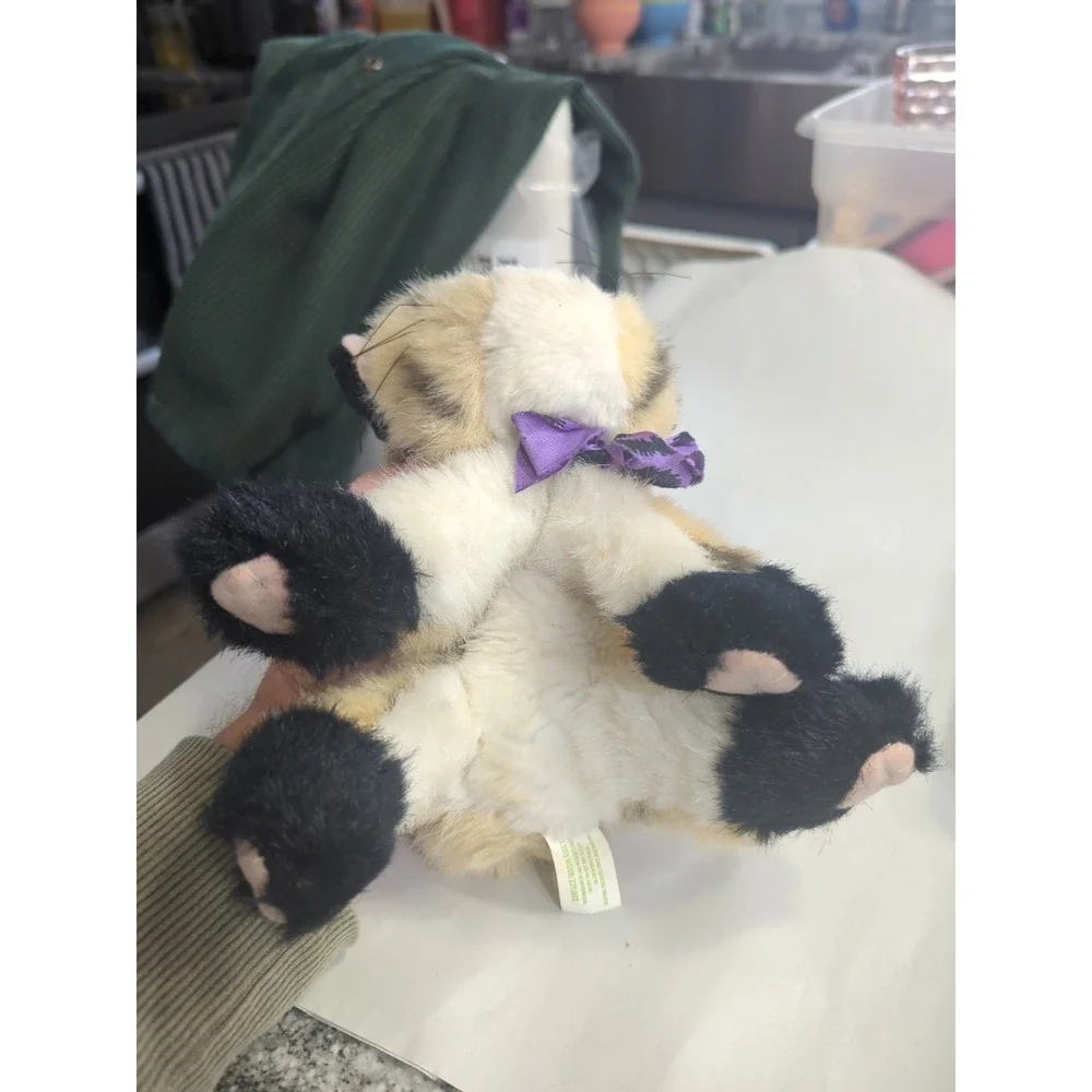 Vintage Tyco Kitty Kitty Jungle Kittens Plush Tan Leopard Spot Cat Purple Bow